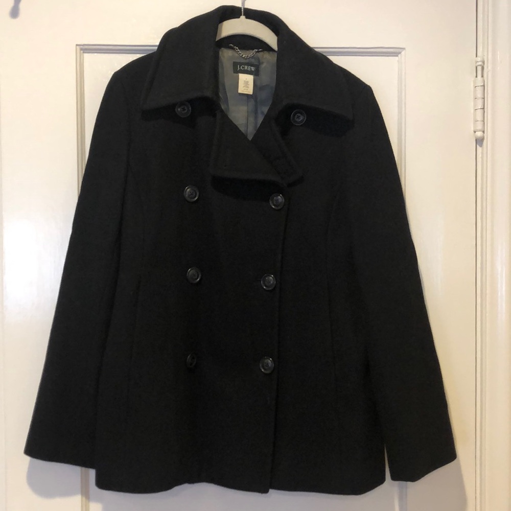 JCrew Black Wool Pea Coat w/ Thinsulate Lining - L